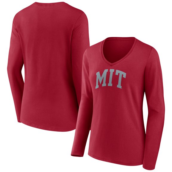 Women's Cardinal MIT Engineers Arch Long Sleeve V-Neck T-Shirt