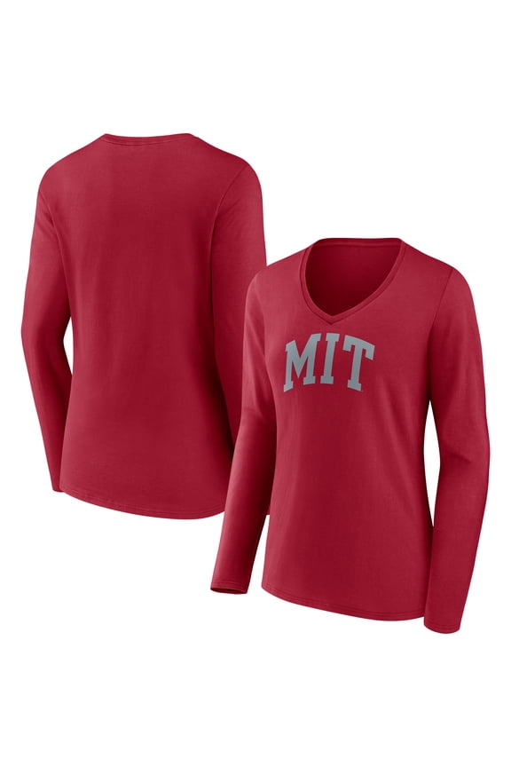 Women's Cardinal MIT Engineers Arch Long Sleeve V-Neck T-Shirt