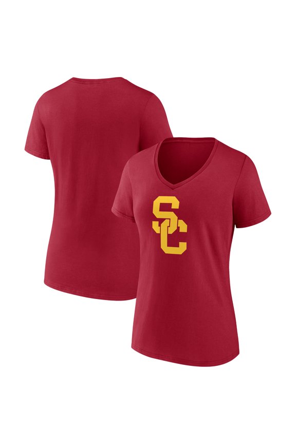 Women's Cardinal USC Trojans Team Logo V-Neck T-Shirt