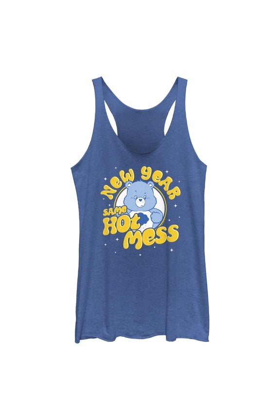 Women's Care Bears Grumpy Bear New Year Same Hot Mess Racerback Tank Top