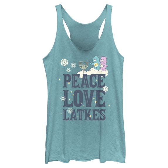 Women's Care Bears Hanukkah Peace Love Latkes Racerback Tank Top