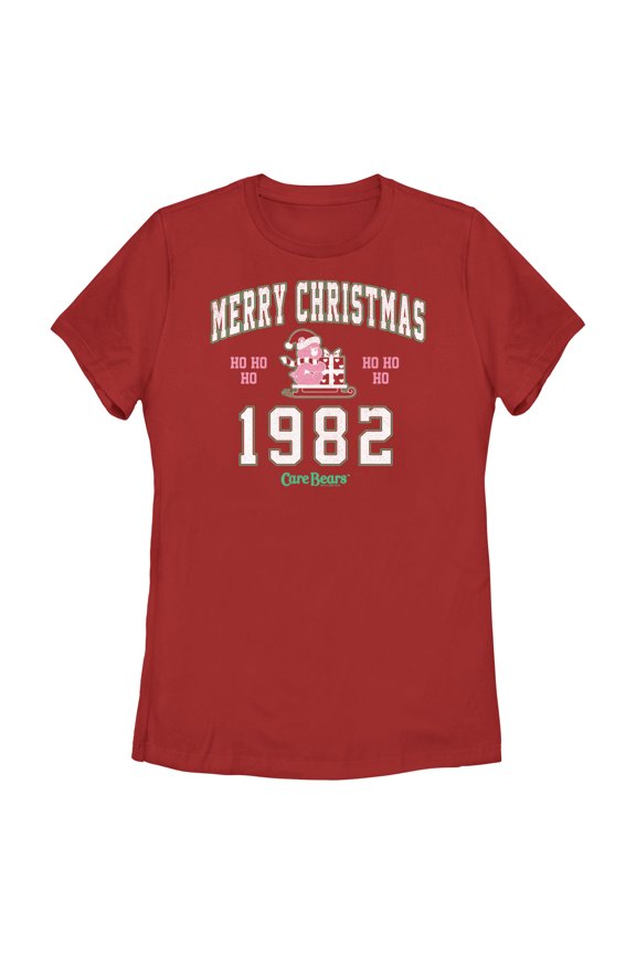 Women's Care Bears Merry Christmas Cheer Bear  Graphic Tee Red Medium