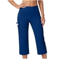 thumbnail image 1 of Women's Cargo Capri Pant with Pockets Fashion Leggings High Waisted Yoga 3/4 Trousers Pocket Button Workout Exercise Capris For Casual Summer Pants, 1 of 6
