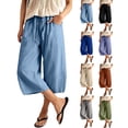 thumbnail image 1 of Women's Cargo Capri Pant with Pockets Plus Size Wide Leg Pants For Summer Casual Cropped Barrel Pant With Pockets, 1 of 8