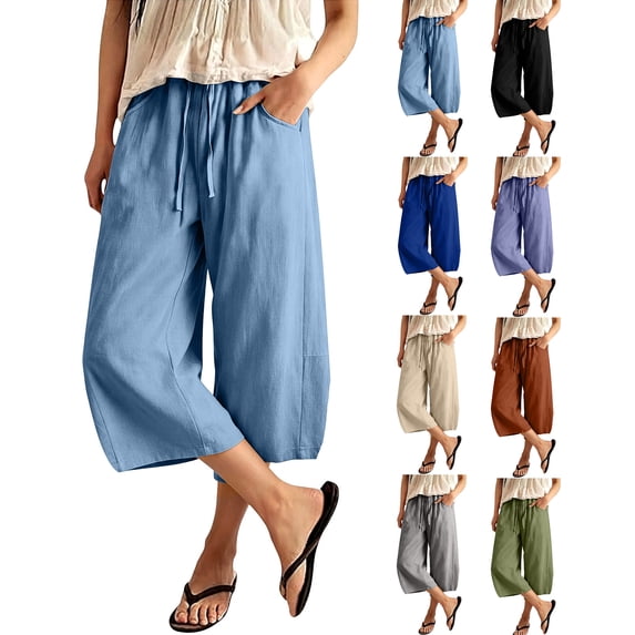 Women's Cargo Capri Pant with Pockets Plus Size Wide Leg Pants For Summer Casual Cropped Barrel Pant With Pockets