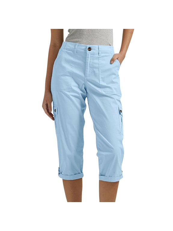 Women's Cargo Capri Pants Lightweight Hiking Pants Summer Travel Casual Capris with 5 Pockets Sky Blue S