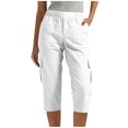 thumbnail image 1 of Women's Cargo Capri Pants Multipockets Elastic High Waist Stretch Cotton Twill Straight Fit Golf Casual Capris (M, White), 1 of 6