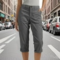 thumbnail image 1 of Women's Cargo Capris, Elastic Waist Solid Color Casual Cropped Pants with Pockets, Loose Fit Summer Long Shorts Workwear, 1 of 7