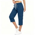 thumbnail image 1 of Women's Cargo Capris High Waist Multi-Pockets Relaxed Pants Drawstring Casual Work Athletic Trousers Blue M, 1 of 7