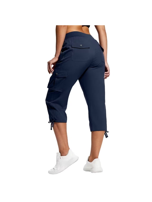 Women's Cargo Capris Hiking Pants Lightweight Quick Dry Outdoor Athletic Travel Casual Loose Comfy Crop Pant 6 Pockets