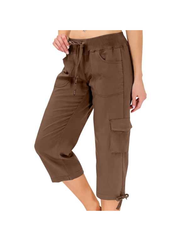 Women's Cargo Capris Hiking Pants Lightweight Quick Dry Outdoor Athletic Travel Casual Loose Comfy Cute Pockets Orange M