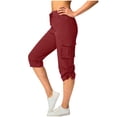 thumbnail image 1 of Women's Cargo Capris Hiking Pants Lightweight Quick Dry Solid Color Pentagonal Pants With Elastic Waist Casual Work Clothes Belt Pockets, 1 of 7