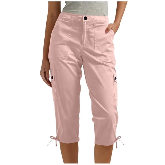 Women's Cargo Capris Hiking Pants Lightweight Quick Dry Solid Color With Elastic Waist Casual Clothes Pockets Full Length Capris Pants