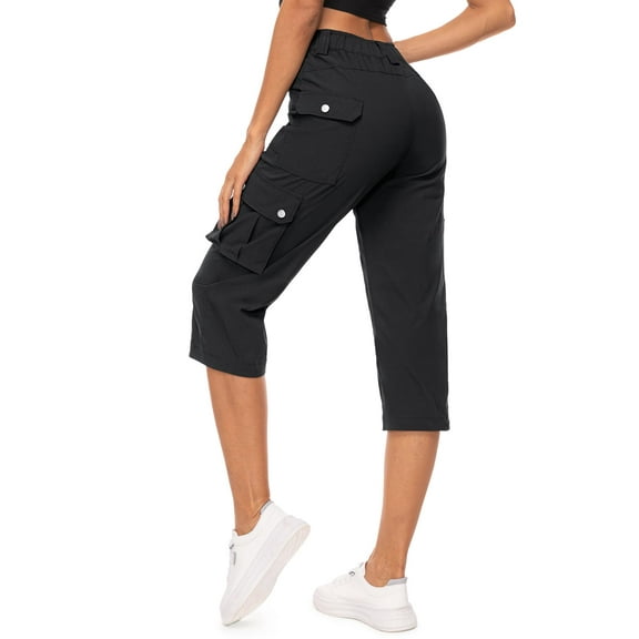 Women's Cargo Capris Pants High Waist Waterproof Hiking Casual Travel Summer Pants for Women with 6 Pockets