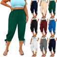 thumbnail image 1 of Women's Cargo Capris Pants Women Fashion Oversize Casual High Waist Linen Loose Pocket Straight Solid Long Pants Green L, 1 of 7