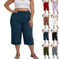 thumbnail image 1 of Women's Cargo Capris Pants Women's Fashionable Solid Color Capris Plus Size With Pockets Wide Leg Pants Blue XXXXL, 1 of 8