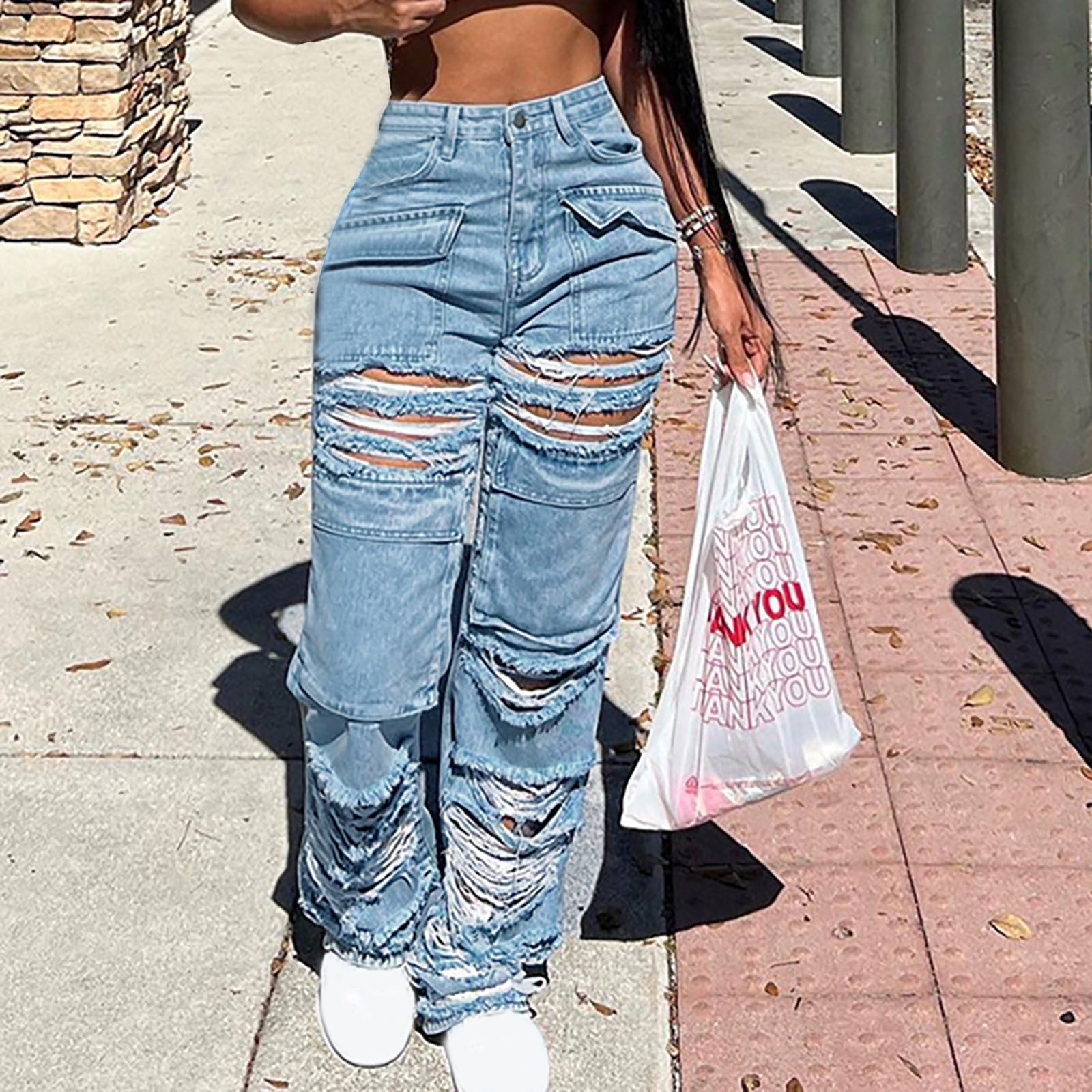 Straight-leg Ripped Jeans