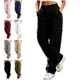 thumbnail image 1 of Women's Cargo Hiking Pants Elastic Waist Button Zipper with Pockets Outdoor Casual Solid Color Trousers, 1 of 9