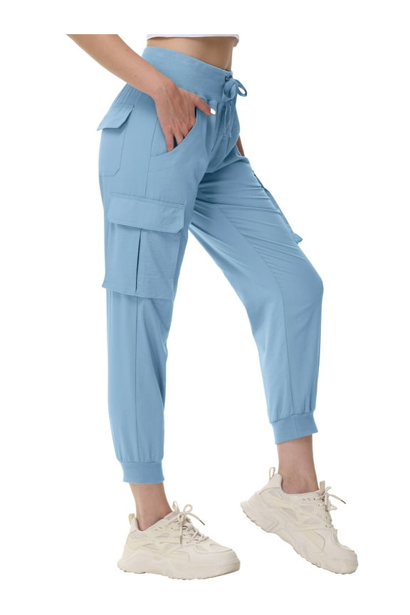 Women's Cargo Hiking Pants Lightweight Quick Dry Fit Comfy Athletic Casual Outdoor Trip Pockets Elastic Waistband Blue M