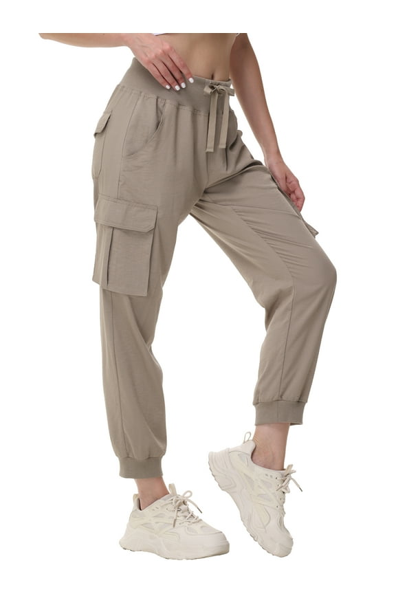 Women's Cargo Hiking Pants Lightweight Quick Dry Fit Comfy Athletic Casual Outdoor Trip Pockets Elastic Waistband Deep Khaki M