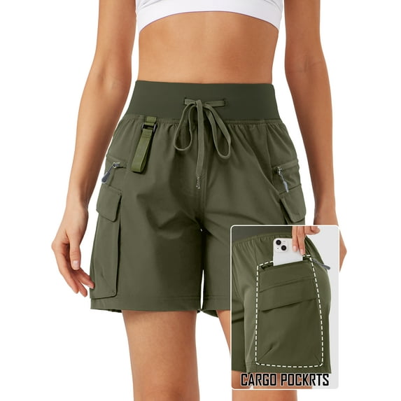 Women's Cargo Hiking Shorts for Camping Travel Outdoor Athletic with Zipper Pockets Quick Dry Water Resistant Summe Army Green L