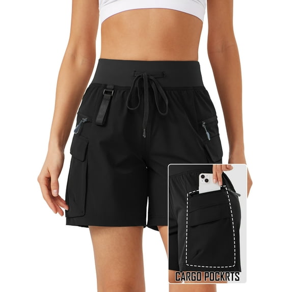 Women's Cargo Hiking Shorts for Camping Travel Outdoor Athletic with Zipper Pockets Quick Dry Water Resistant Summe Black M