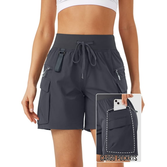 Women's Cargo Hiking Shorts for Camping Travel Outdoor Athletic with Zipper Pockets Quick Dry Water Resistant Summe Dark Grey XL