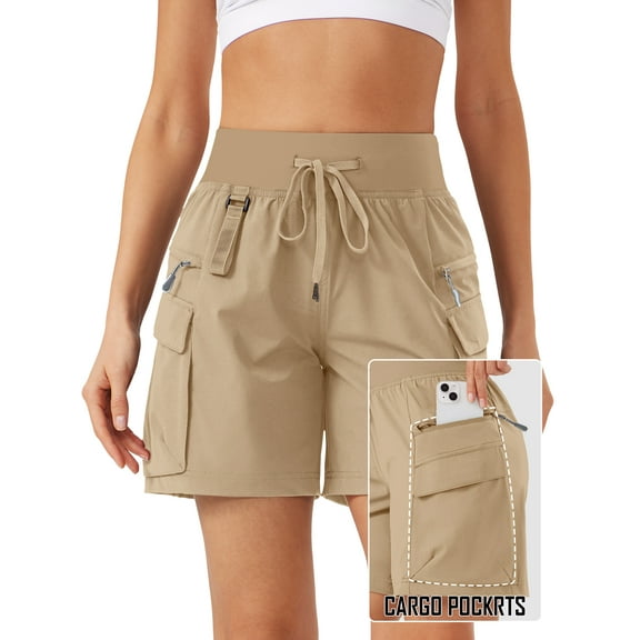Women's Cargo Hiking Shorts for Camping Travel Outdoor Athletic with Zipper Pockets Quick Dry Water Resistant Summe Dark Khaki XL