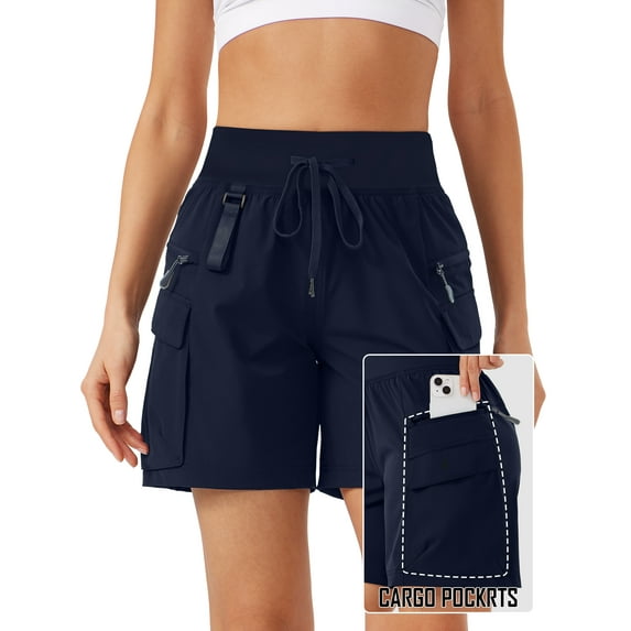 Women's Cargo Hiking Shorts for Camping Travel Outdoor Athletic with Zipper Pockets Quick Dry Water Resistant Summe navy blue XL