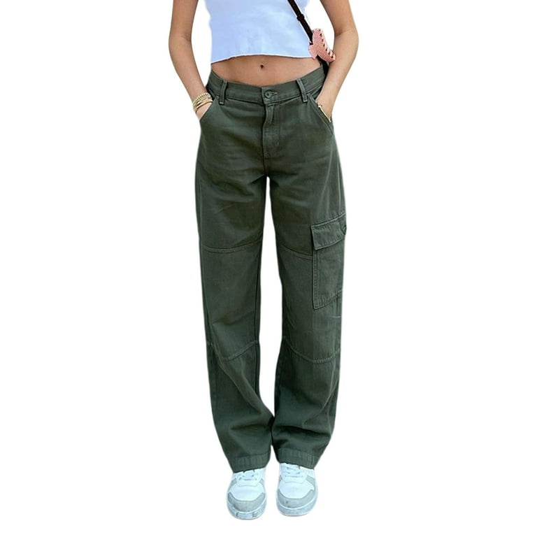 Women Vintage Cargo Pants Low Rise Baggy Casual Street Trousers