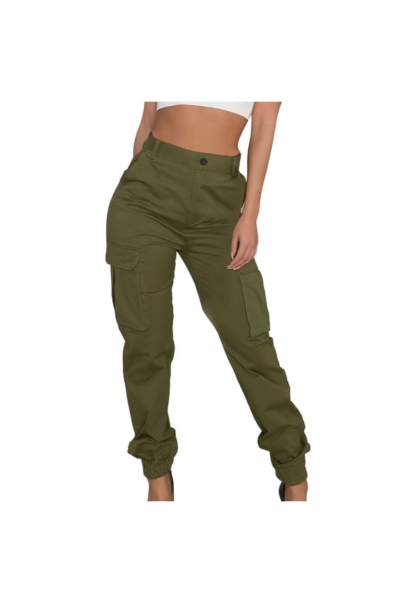 Women's Cargo Jogger Camo Pants with Pockets High Waist Slim Casual Tapered Camouflage Combat Hiking Pants (without Belt)