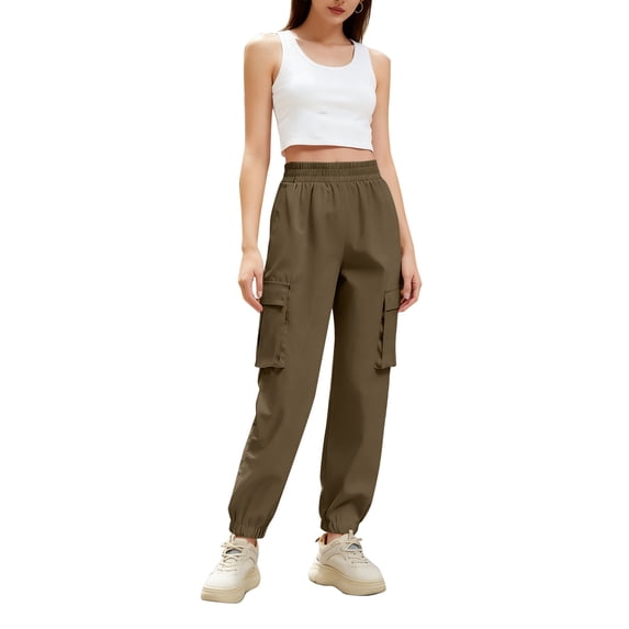 Women's Cargo Jogger Pants Elastic Waist Casual Tactical Tapered Utility Pants with Pockets