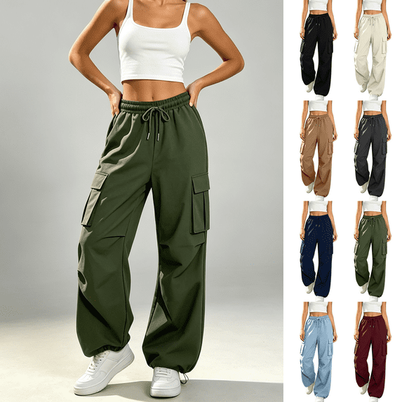 Women's Cargo Jogger Pants with Drawstring Elastic Waist Multi Pockets Adjustable Cuffs for Hiking Travel Casual Streetwear | VerBelle,Black S