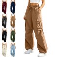 thumbnail image 1 of Women's Cargo Joggers Elastic Waist Drawstring Multi Pocket Adjustable Ankle Casual Solid Color Pants, 1 of 8