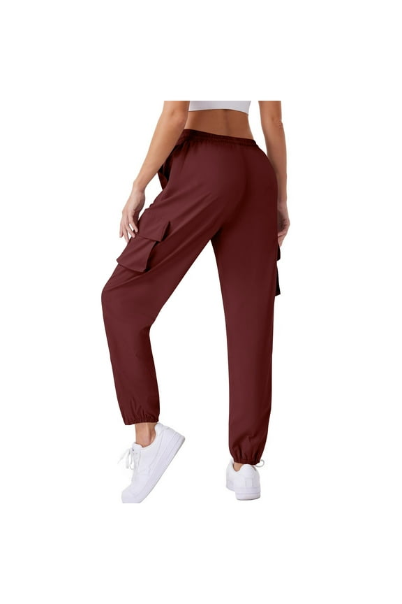 Women's Cargo Joggers Lightweight Quick Dry Walking Hiking Trousers Athletic Stretch Cropped Pants Elasticated High Waist with Pockets Outdoor Activewear Sweatpants Tracksuit Bottoms