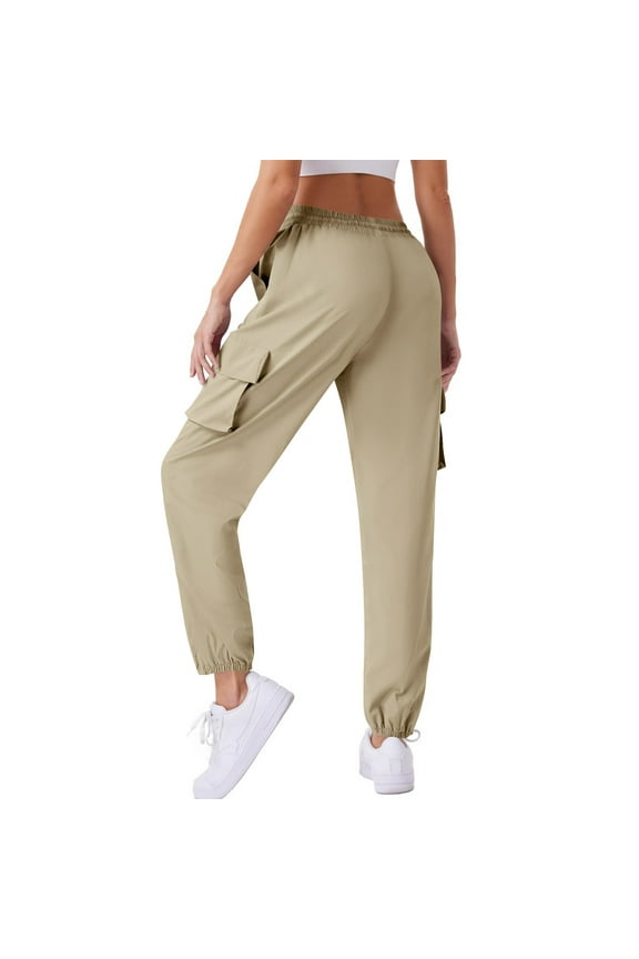 Women's Cargo Joggers Lightweight Quick Dry Walking Hiking Trousers Athletic Stretch Cropped Pants Elasticated High Waist with Pockets Outdoor Activewear Sweatpants Tracksuit Bottoms