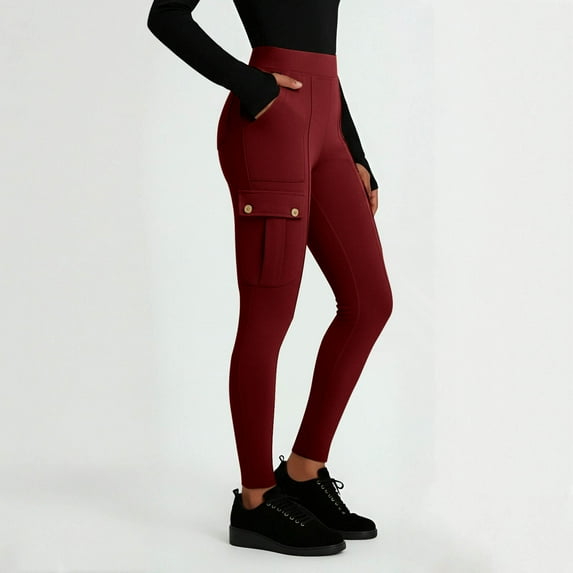 Women's Cargo Leggings with Pockets Elastic High Waist Lifting Yoga Pants Running Workout Tight Trousers