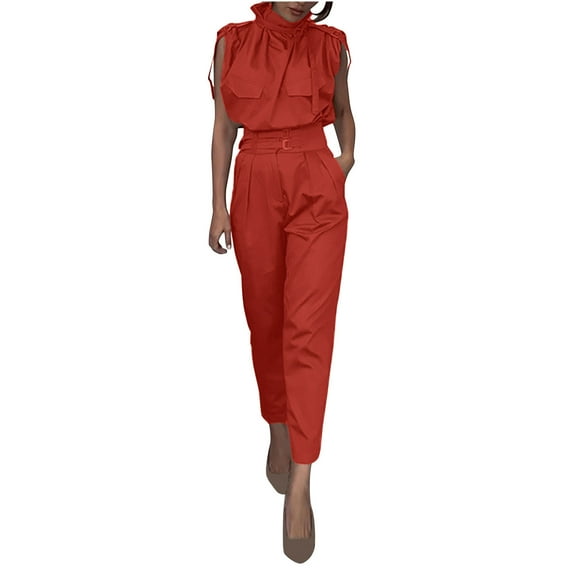 Women's Cargo Outfits 2 Piece Sets, Stand-Up Collar Sleeveless Tops Capria Pants with Pockets 2025 Trendy Clothes Suits Capris Sets Women 2 Piece Outfits 3XL