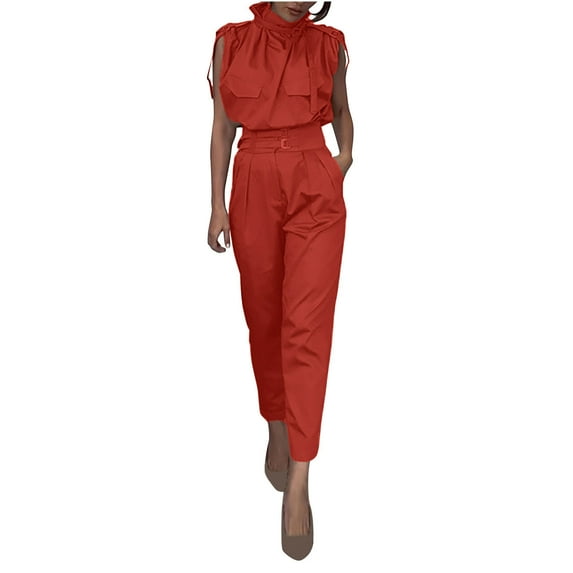 Women's Cargo Outfits 2 Piece Sets, Stand-Up Collar Sleeveless Tops Capria Pants with Pockets 2025 Trendy Clothes Suits Womens Sets 2 Piece Outfits S