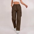 thumbnail image 1 of Women's Cargo Pants Baggy Jeans High Waisted Casual Stretchy Wide Leg Streetwear with 4 Pockets for Women Brown 2XL, 1 of 7