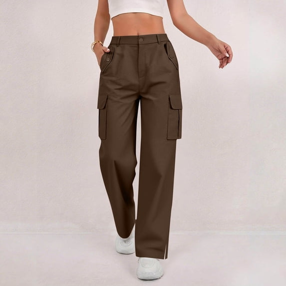 Women's Cargo Pants Baggy Jeans High Waisted Casual Stretchy Wide Leg Streetwear with 4 Pockets for Women Brown 2XL