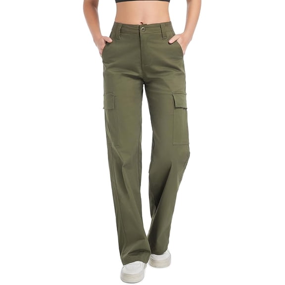 Women's Cargo Pants Baggy Relaxed Fit Cotton Hiking Work Pants with 6 Pockets Green