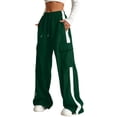 thumbnail image 1 of Women's Cargo Pants Baggy Straight Wide Leg Track Pants Striped Joggers Color: Dark Green Size: 9-10 years, 1 of 7
