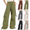 thumbnail image 1 of Women's Cargo Pants Baggy Wide Leg Drawstring Waist Hiking Pants with Multi Pockets Streetwear Joggers, #01 Light Green, XXL, 1 of 6