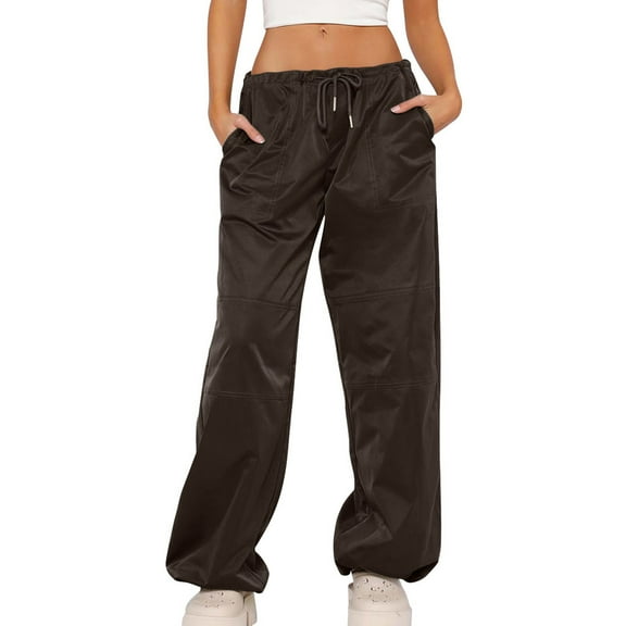 ZQUUVOU Women's Cargo Pants Comfortable Solid Color Leisure Pants Pockets Loose Pants Gray