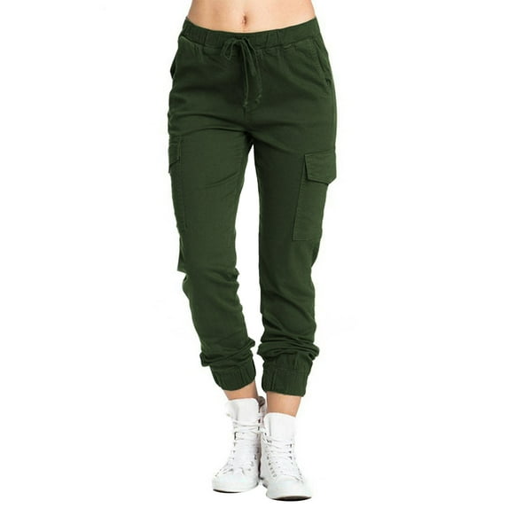 Women's Cargo Pants Drawstring Elastic Waist Hip Hop Jogger Pants with Pockets