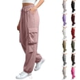 thumbnail image 1 of Women's Cargo Pants, Elastic Waist Drawstring Joggers, Loose Fit Baggy Work Pants with Pockets, Casual Streetwear Trousers for Women-Black, 1 of 5
