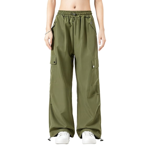Women's Cargo Pants Elastic Waist Drawstring Solid Color Lightweight Baggy Pants for Athletic Hiking Casual Outdoor Camping