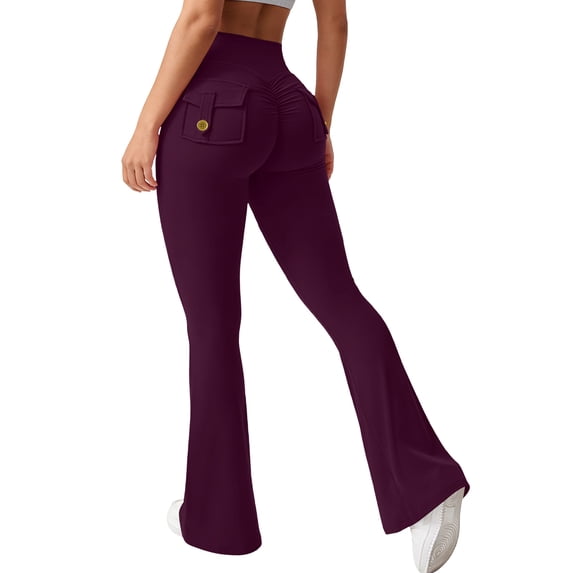 Women's Cargo Pants High Waist Fashion Flared Elastic for Training Wide Leg Yoga Pants with Pockets