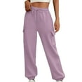 thumbnail image 1 of Women's Cargo Pants High Waisted Ankle Tie Sweatpants Casual Sports Jogging Solid Color Sweatpants Straight Wide Leg Trousers with Pocket, 1 of 6